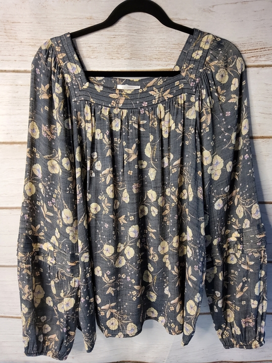 LC Lauren Conrad Tops - LC Lauren Conrad Slate Floral Square-Neck Balloon-Sleeve Tunic